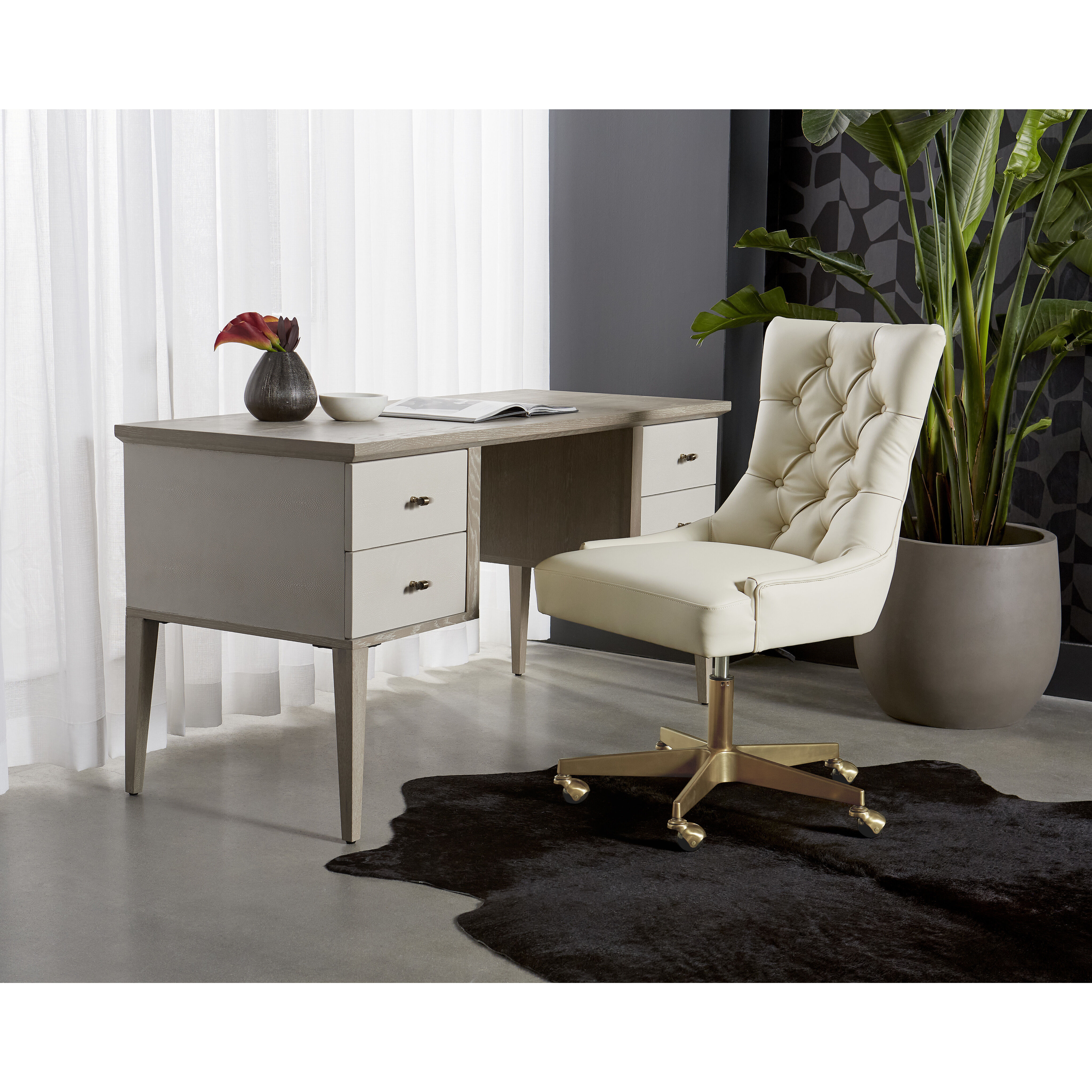 Pattinson 60 X 24 inch White Ceruse / Oyster Shagreen Desk